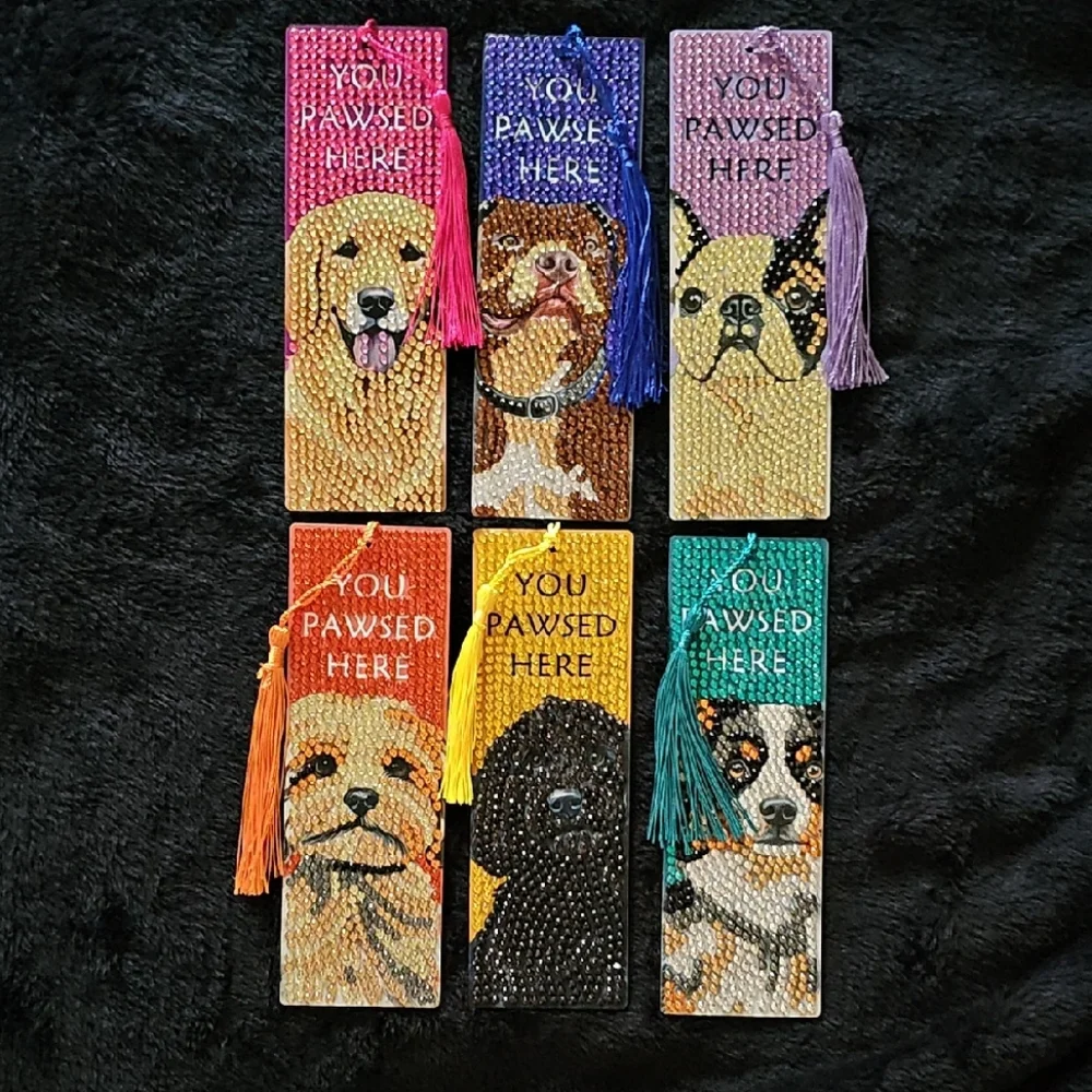 Set of Six Rhinestone Dog Bookmarks